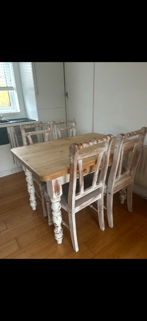 Shabby chic table with four chairs