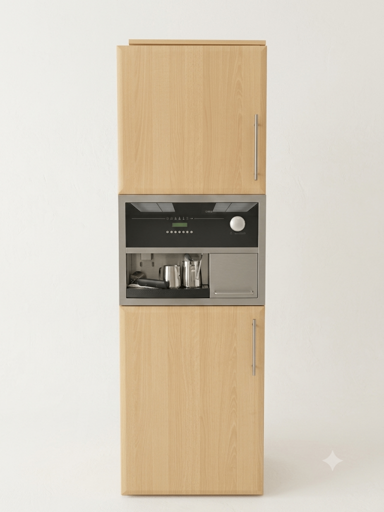 Integrated Coffee Machine with Light Wood Unit