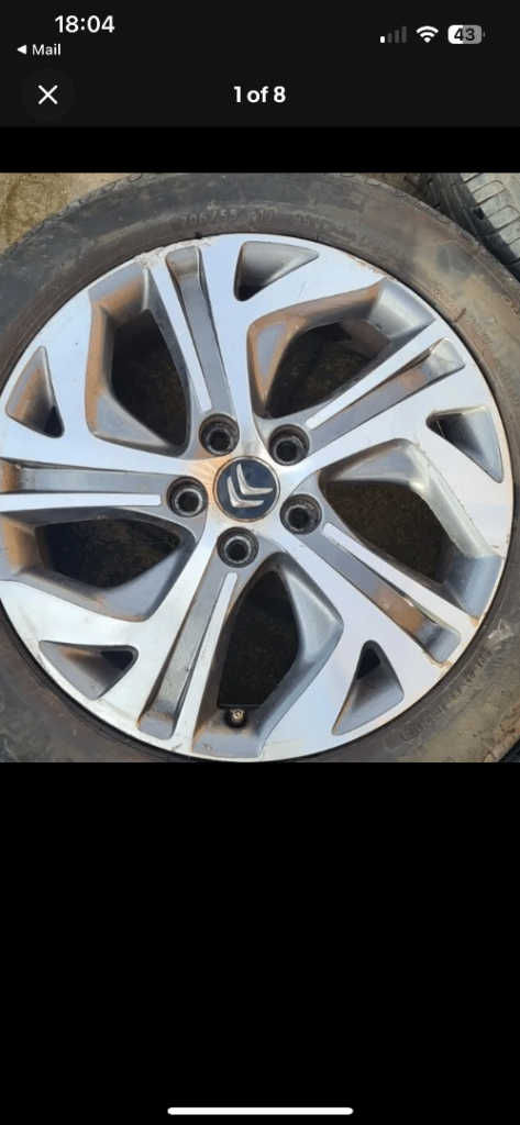 Citreon wheels 17” with good tyres 5x108 