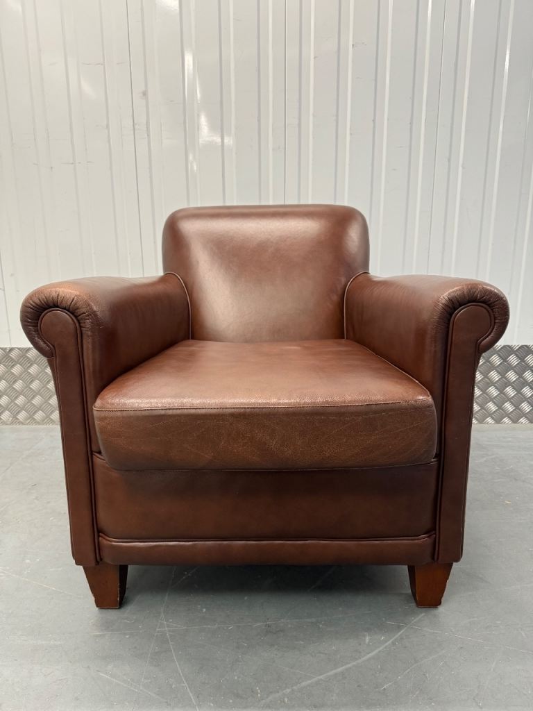 Laura Ashley Burlington Brown Chestnut Leather Armchair / Chair
