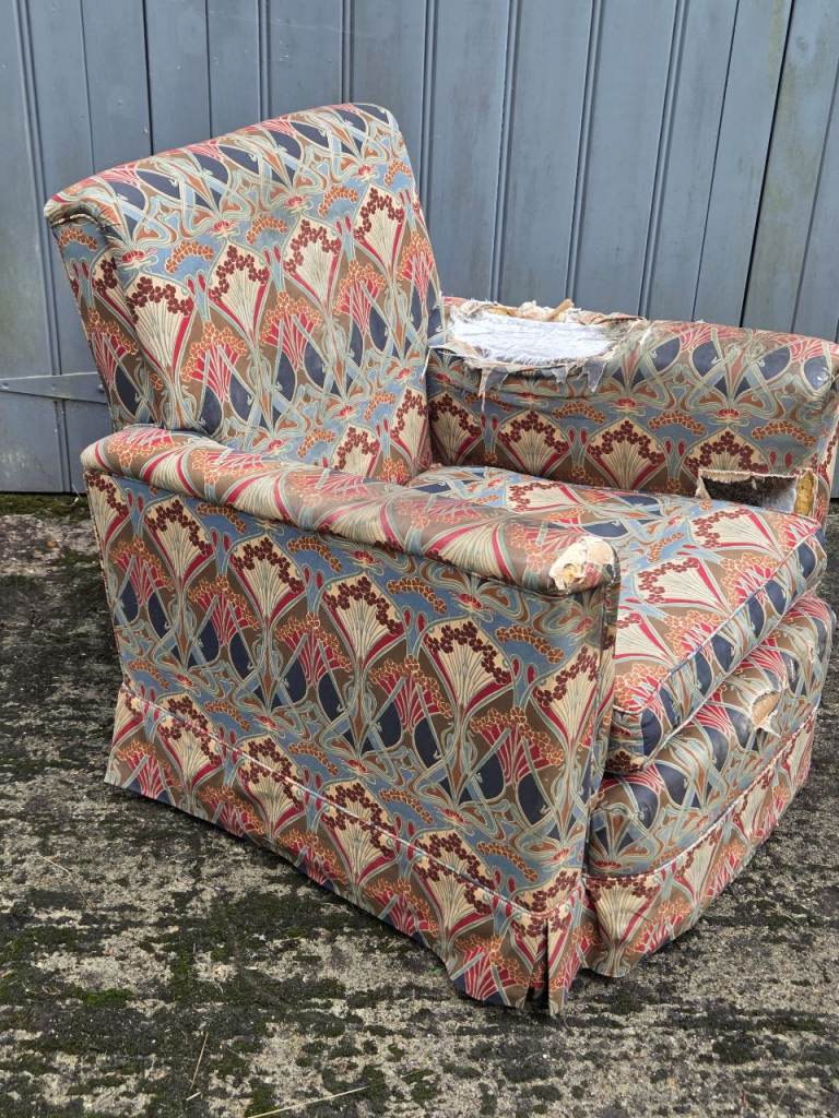 Original 1930's armchair for restoration..  Liberty print. 
