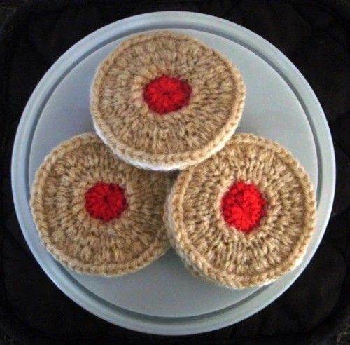 3 Hand Knitted Jam & Cream Biscuits - Toy Food!