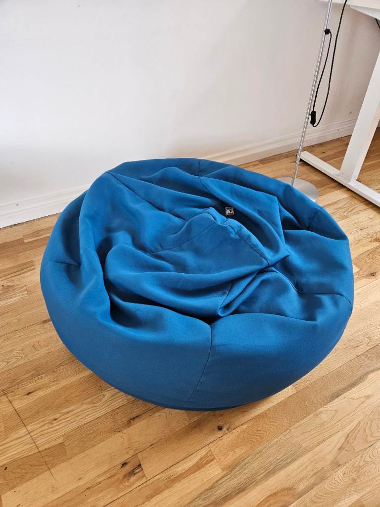 Comfy Blue Fabric Bean Bag Chair – Good Condition