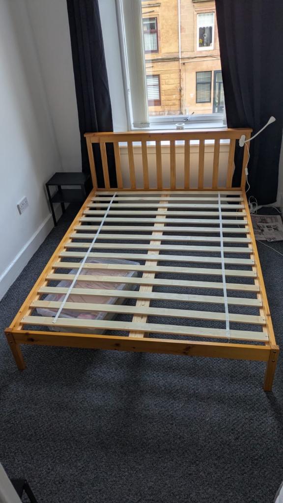 Wooden double bed frame and memory foam mattress 