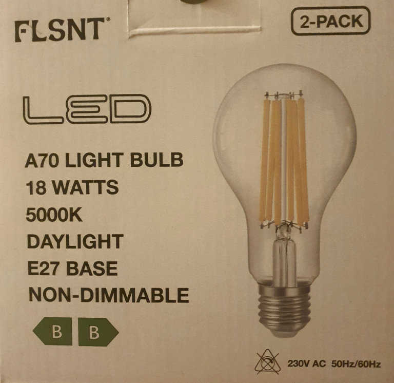 E27 Screw Bulb A70 18W 3000K 3452LM Clear Glass Pack of 2