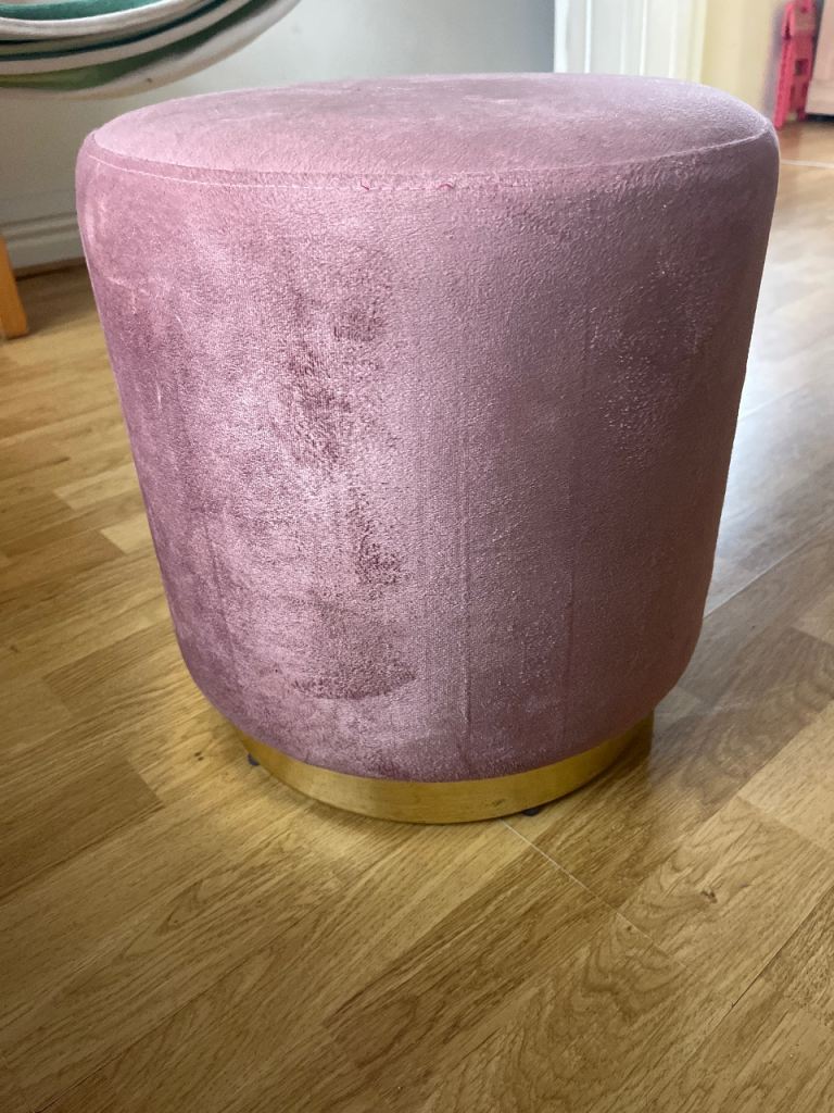 Pink Velvet Stool with Gold Base – Good Condition