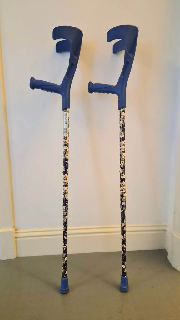 Adjustable Crutches, blue, patterned