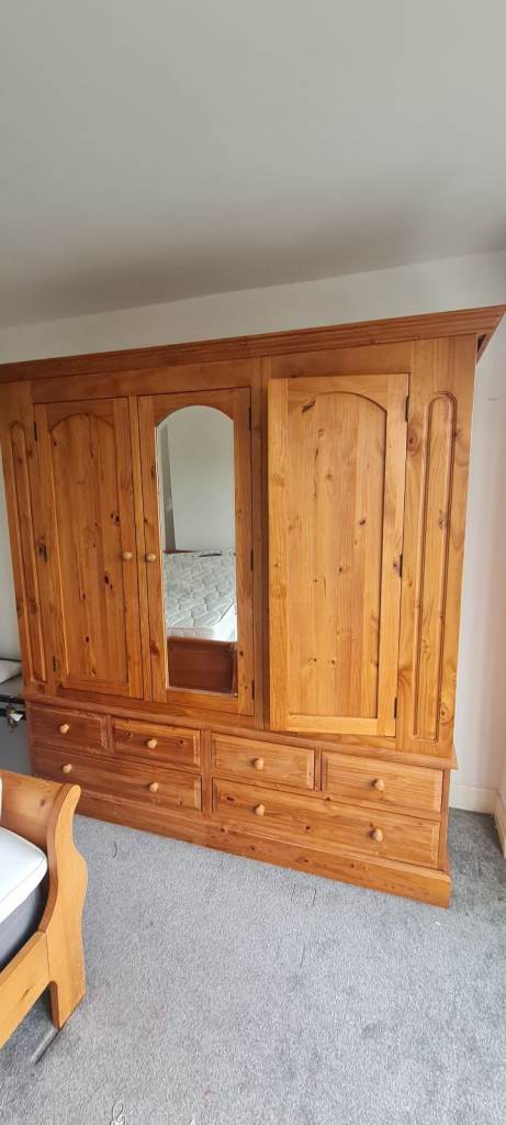 Solid pitch pine wood vintage wardrobe 