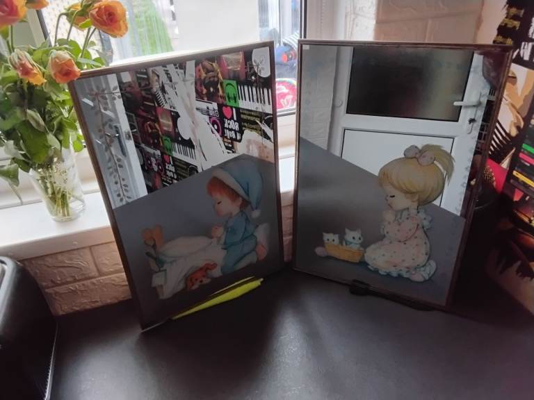 Pair of retro children's bedroom wall mirrors boy girl japan 1970s ?