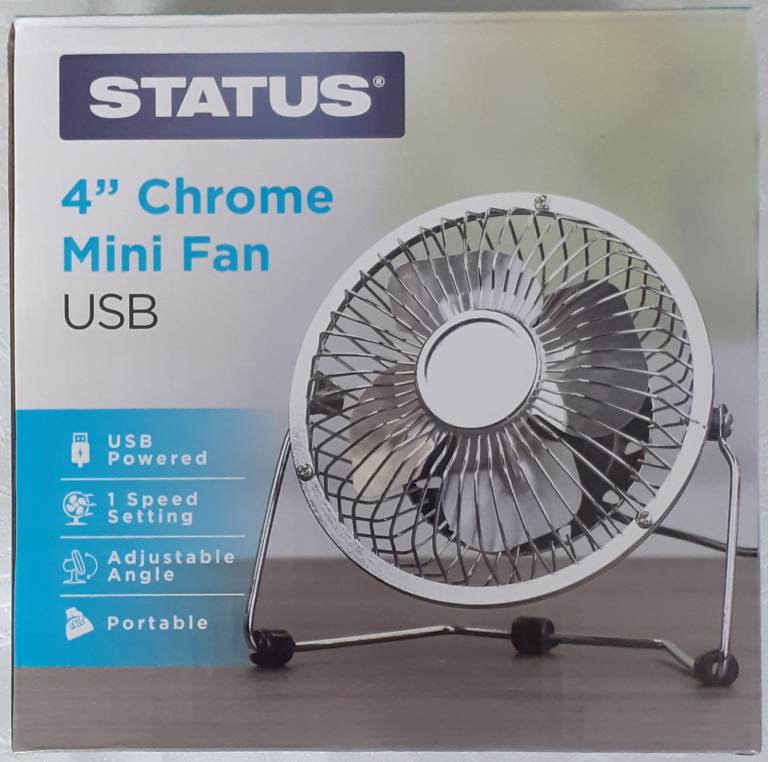 STATUS 4 Inch Chrome Mini USB Powered Fan Brand New!
