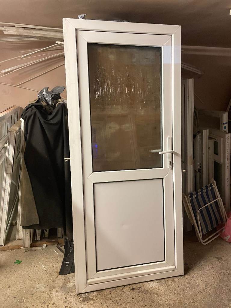 UPVC DOOR 204 x 88 OR 90 cm - UPVC DOUBLE GLAZED DOOR - OBSCURE GLASS (REF: DX199)