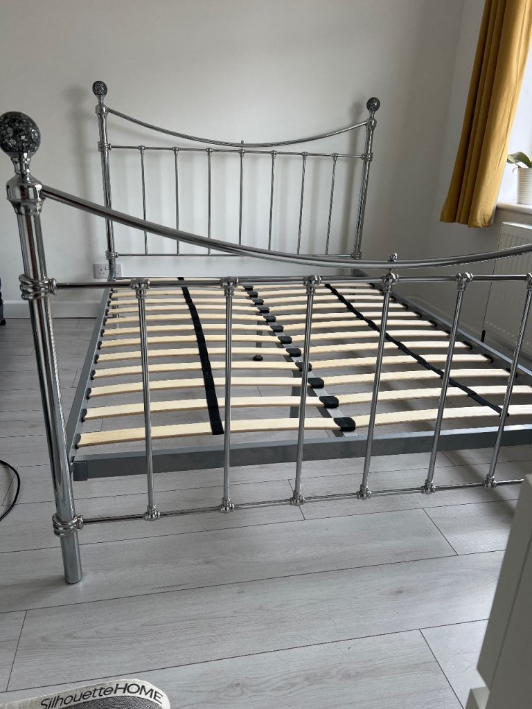 Next Double Metal Bed Frame – Silver, Good Condition