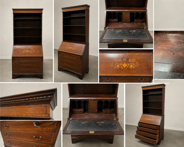 Antique Inlaid Mahogany Bureau Bookcase / Writing Desk