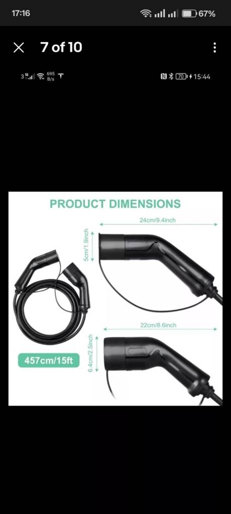 Ev charger cable 3 phrase 22kw 5 m black