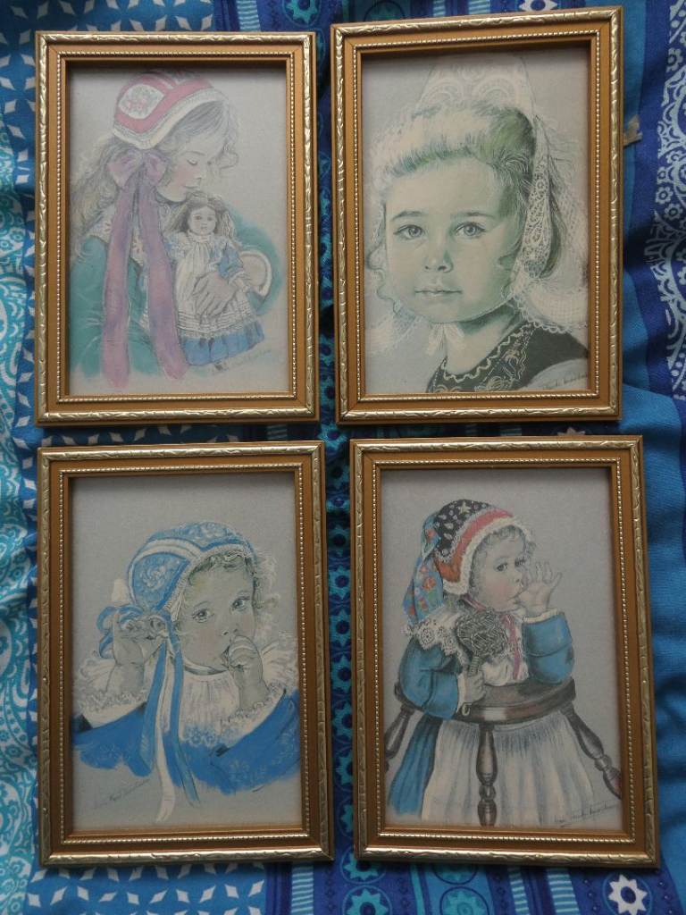 Set of 4 Vintage Child Portraits in Gold Frames
