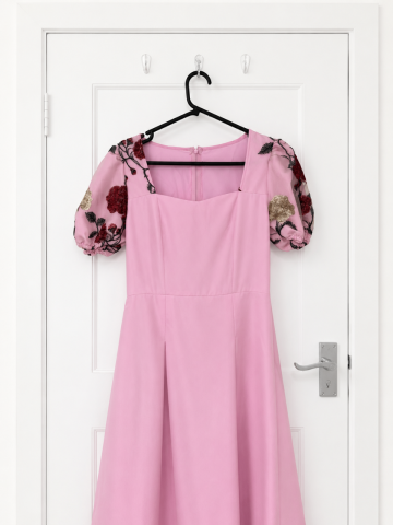 Baby Pink Fit & Flare Midi Dress with Embroidered by Sleeves | in Renfrew,  Renfrewshire | Gumtree