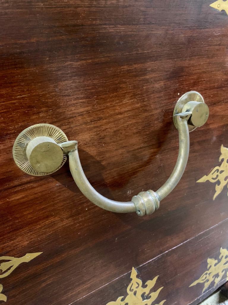 Anglo Indian Antique Style Solido I’m Rosewood & Brass Dowry Chest Blanket Box Storage Trunk