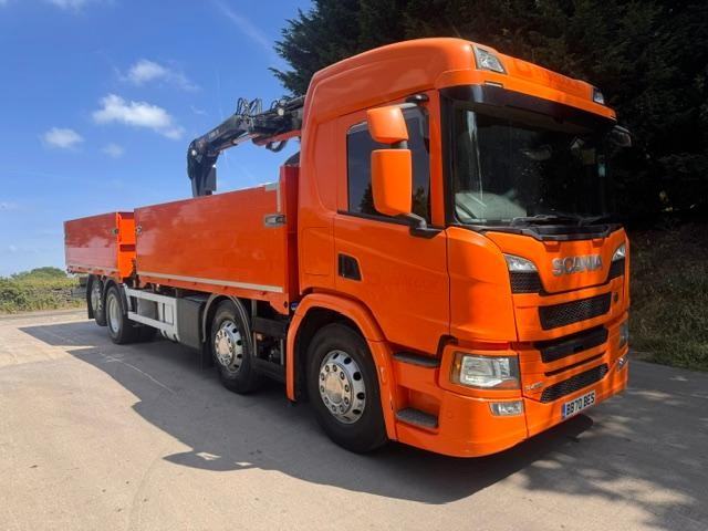 2020 70 Scania P410 E6 8x2 alloy drop sides remote Hiab 118 crane & block grab