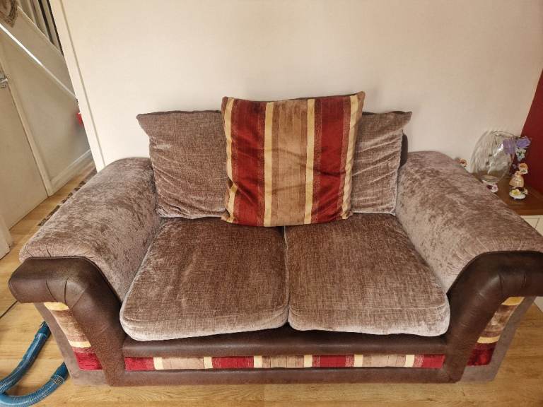 Comfortable Two-Seater + 3 seater Sofas with Cushions – Good Condition