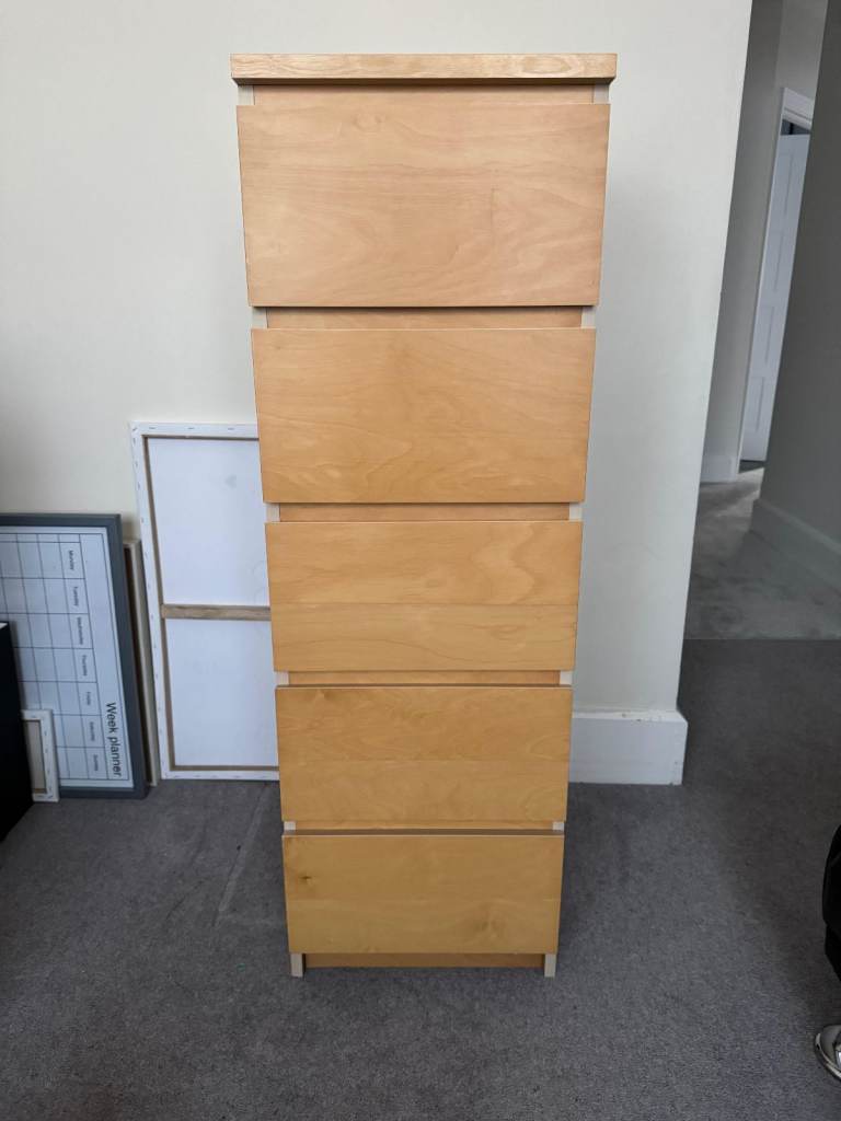 IKEA MALM 5 Beech Narrow 40cm Chest of 5 Drawers - Excellent Condition