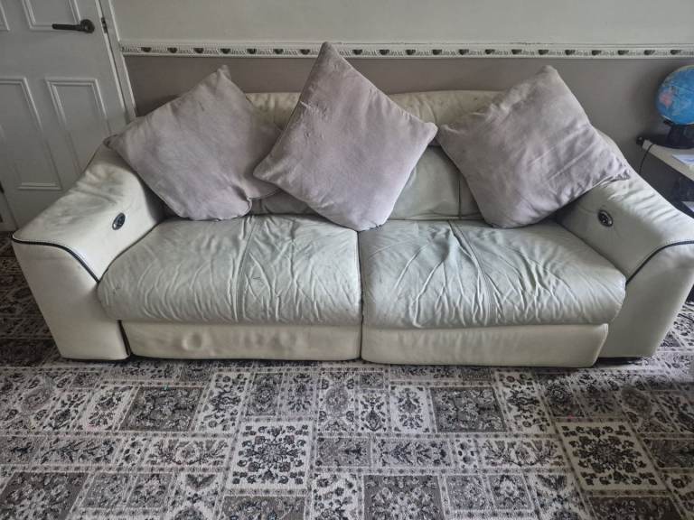 Selling 2 cream leather recliner sofas (3+2 seater) - £200