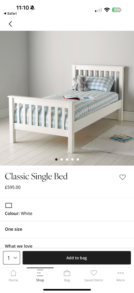 Children’s white wood single bed white company 