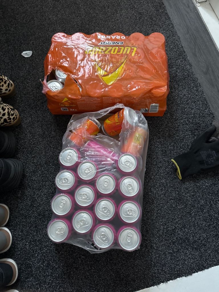 Slab of Lucozade and Raspberry Fanta