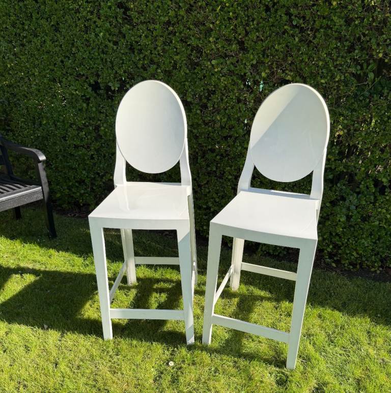 Kartell Philippe Starck Italy 65cm Seat Height Stools Ghost One More Stool White Pair
