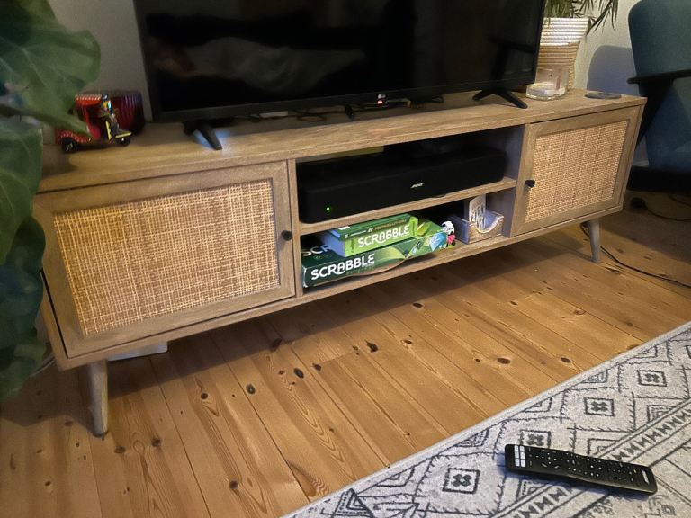 TV cabinet storage with open shelf