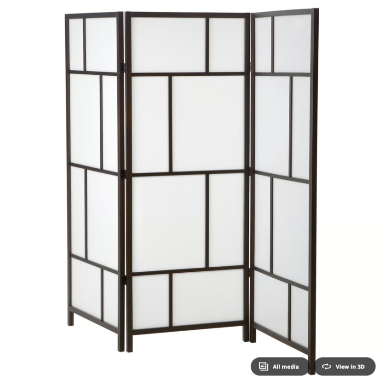 Three-Panel Room Divider Screen – Brown & White, As New