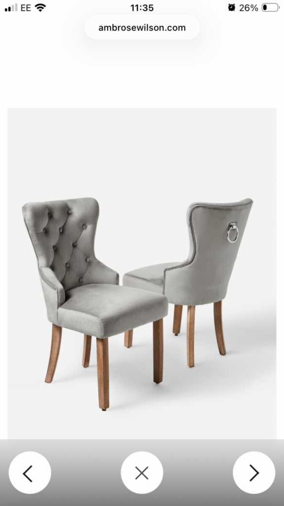 PAIR of Mabel Button Back grey Velvet of Dining Chairs Grey, Pack of 2
