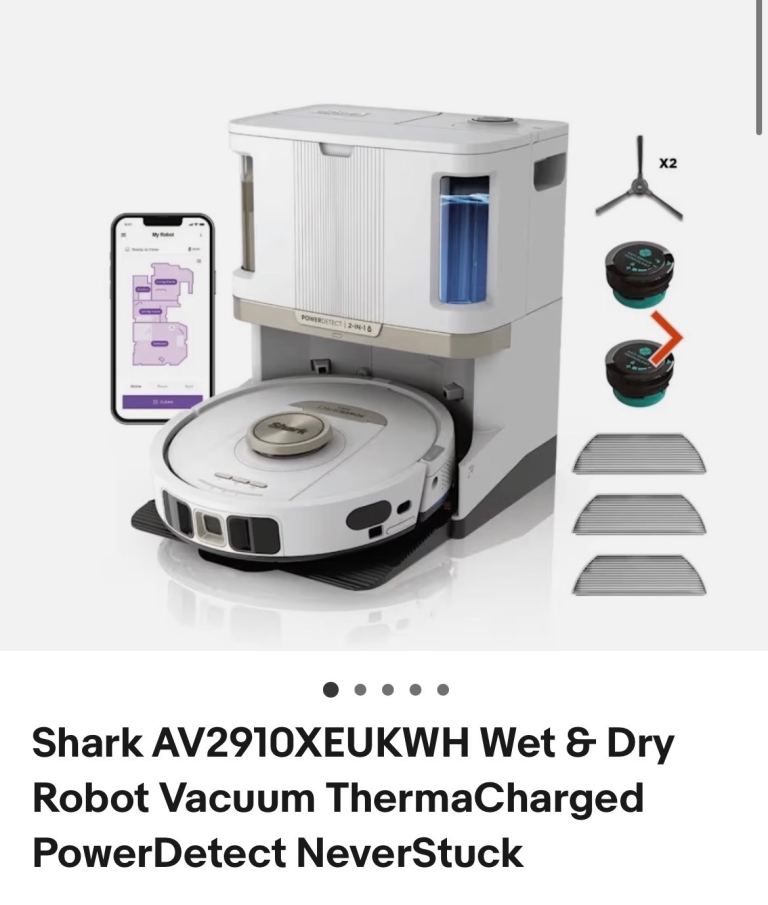Shark AV2910XEUKWH Wet & Dry Robot Vacuum ThermaCharged PowerDetect NeverStuck