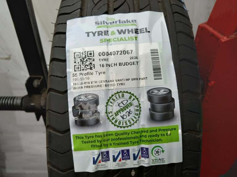 195-55-R16 87w Centara Vanti Hp 6mm Part Worn Pressure Tested Tyre