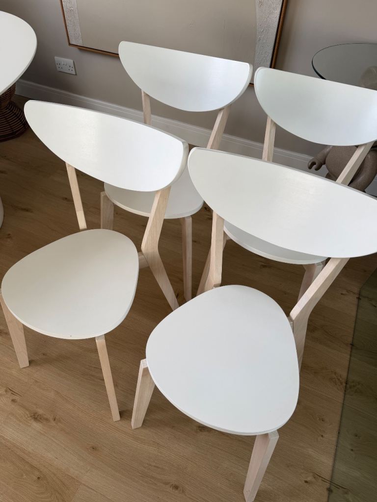 4 white and birch stackable dining chairs