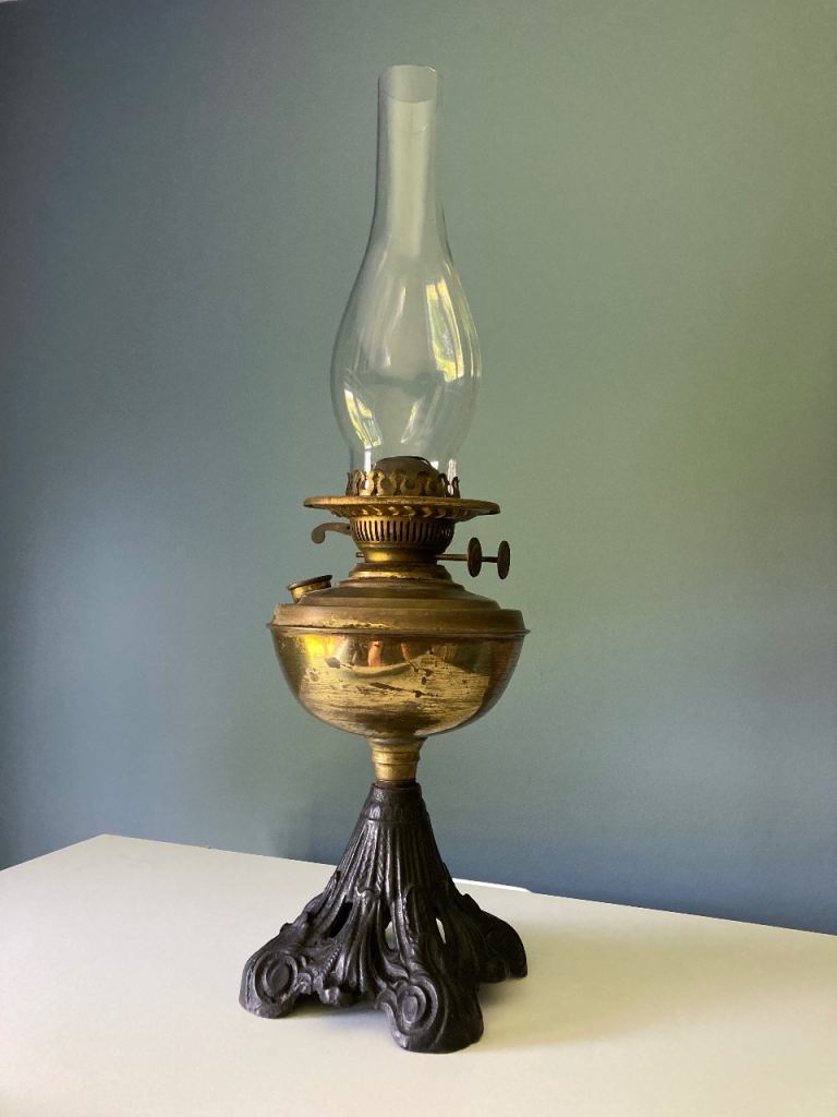 Vintage Brass Oil Lamp with Glass Chimney