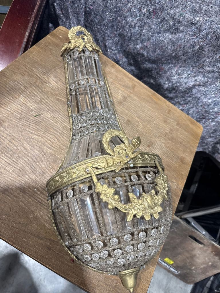 Half bag Vintage Crystal & Brass Wall Light Sconce