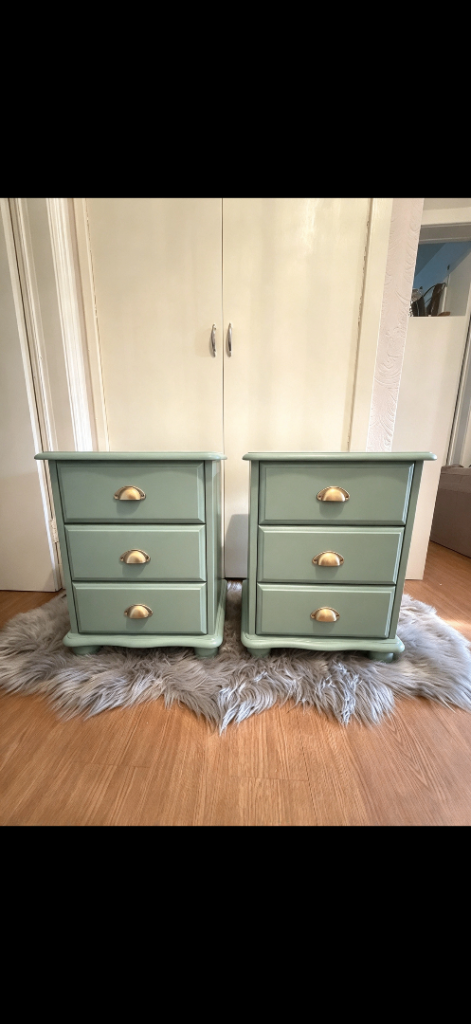 Pair of Sage Green Bedside Tables with Brass Handles | in Southside ...