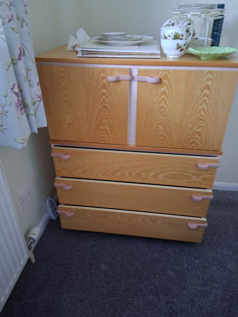 Wooden Chest of Drawers with Cupboard – Good Condition