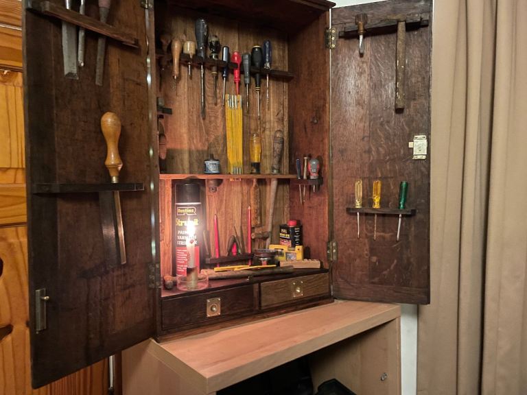 Antique Engineers Tool Cabinet. Carpenter Joiner Tradesman Oak