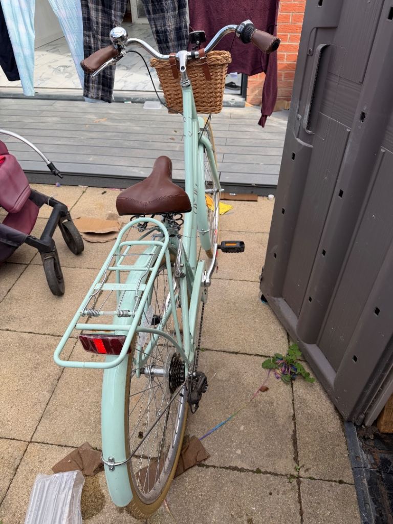 Mint Green Ladies Bicycle with Basket and Rack