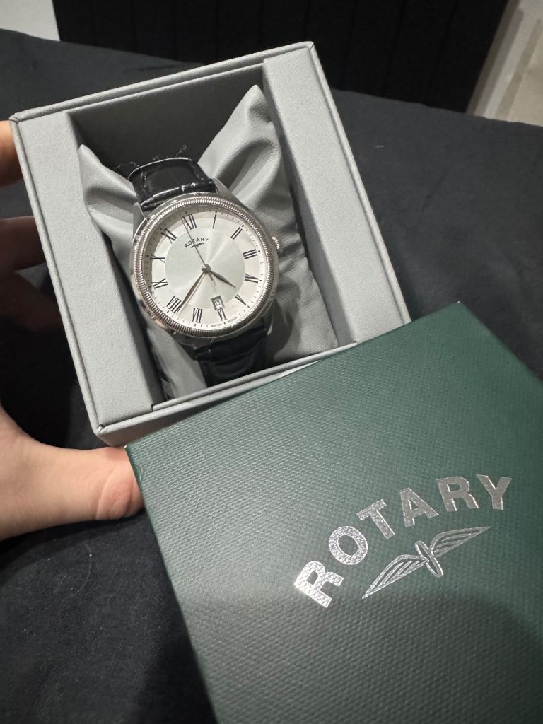 Rotary Men's Black Leather Silver Dial Watch