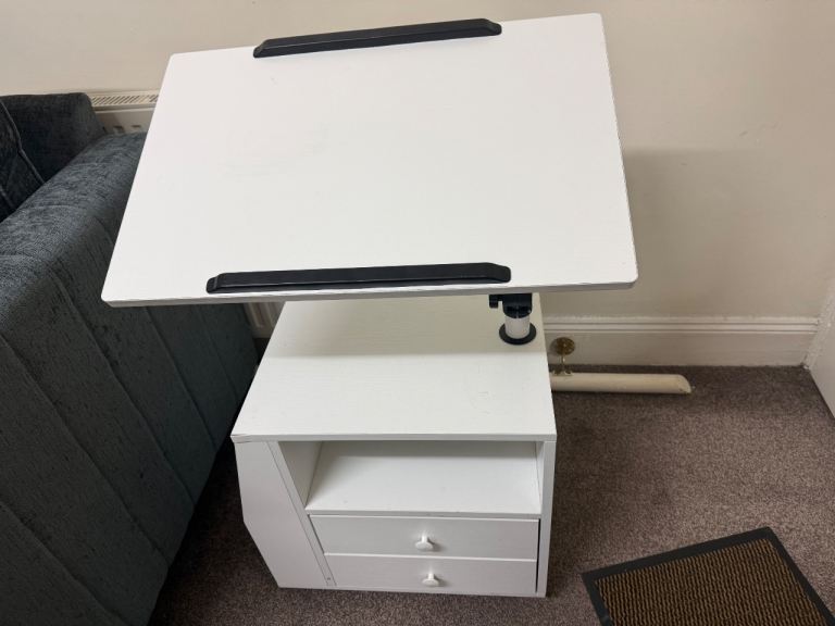 Adjustable White Overbed Desk with Drawers – Good Condition