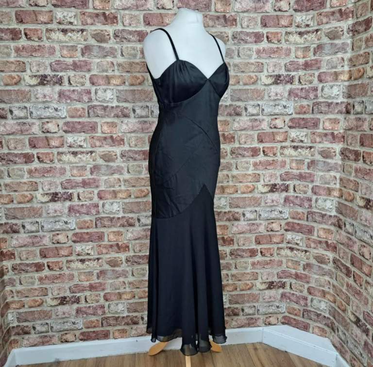 BNWOT STUNNING AMANDA WAKELEY BLACK SATIN DRESS Evening Wedding Cruise Bridesmaid)