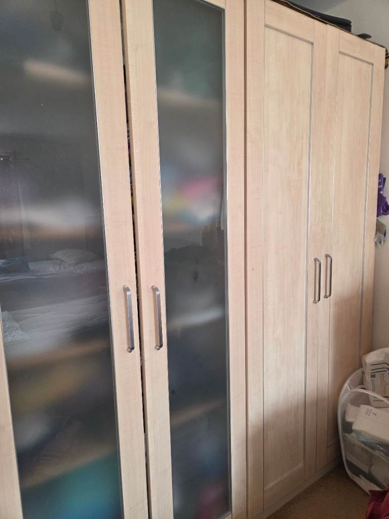 Wooden Wardrobes with Frosted Glass Doors – Good Condition