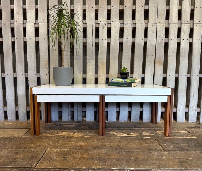 Nest of tables , teak & white vintage retro mid century 