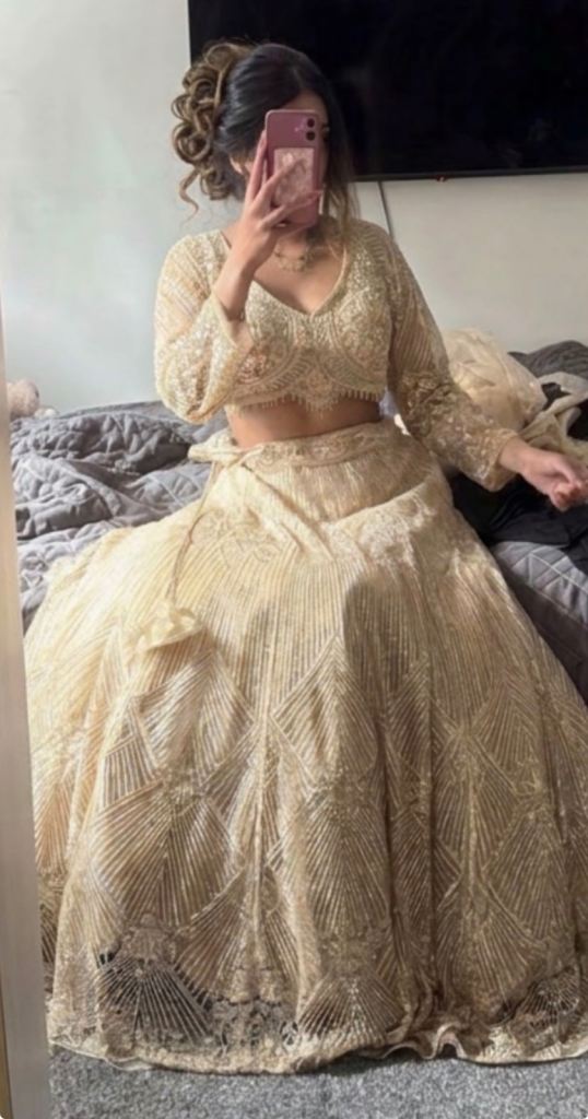 Cream & Gold Indian Lengha Dress – Occasion Wear
