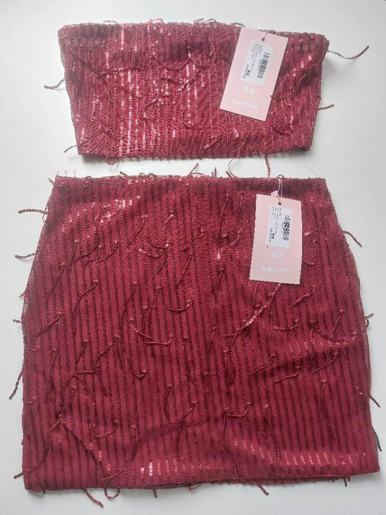 Burgundy Red Sequin Size 8 Two-Piece Set - New with Tags - RRP £45