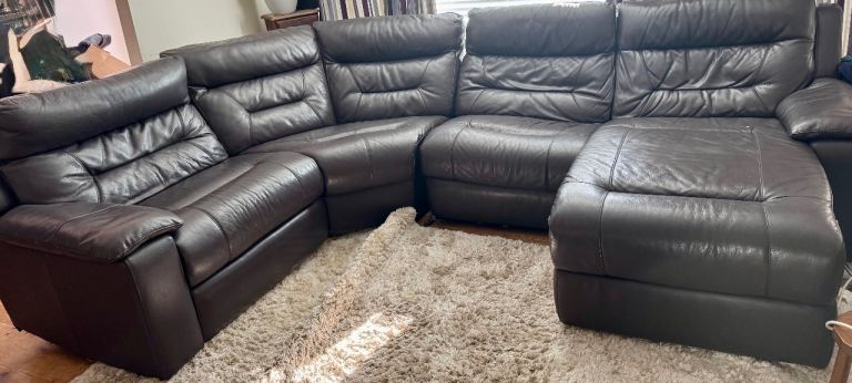 DFS Lazy Boy Brown Leather Corner Sofa