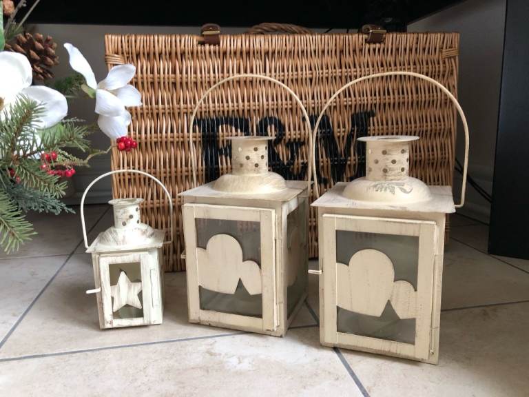 Lanterns Decorative Metal & Glass - Set of 3