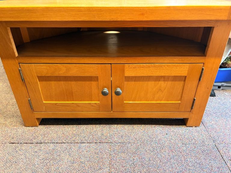 Solid Oak Corner TV Unit with Storage